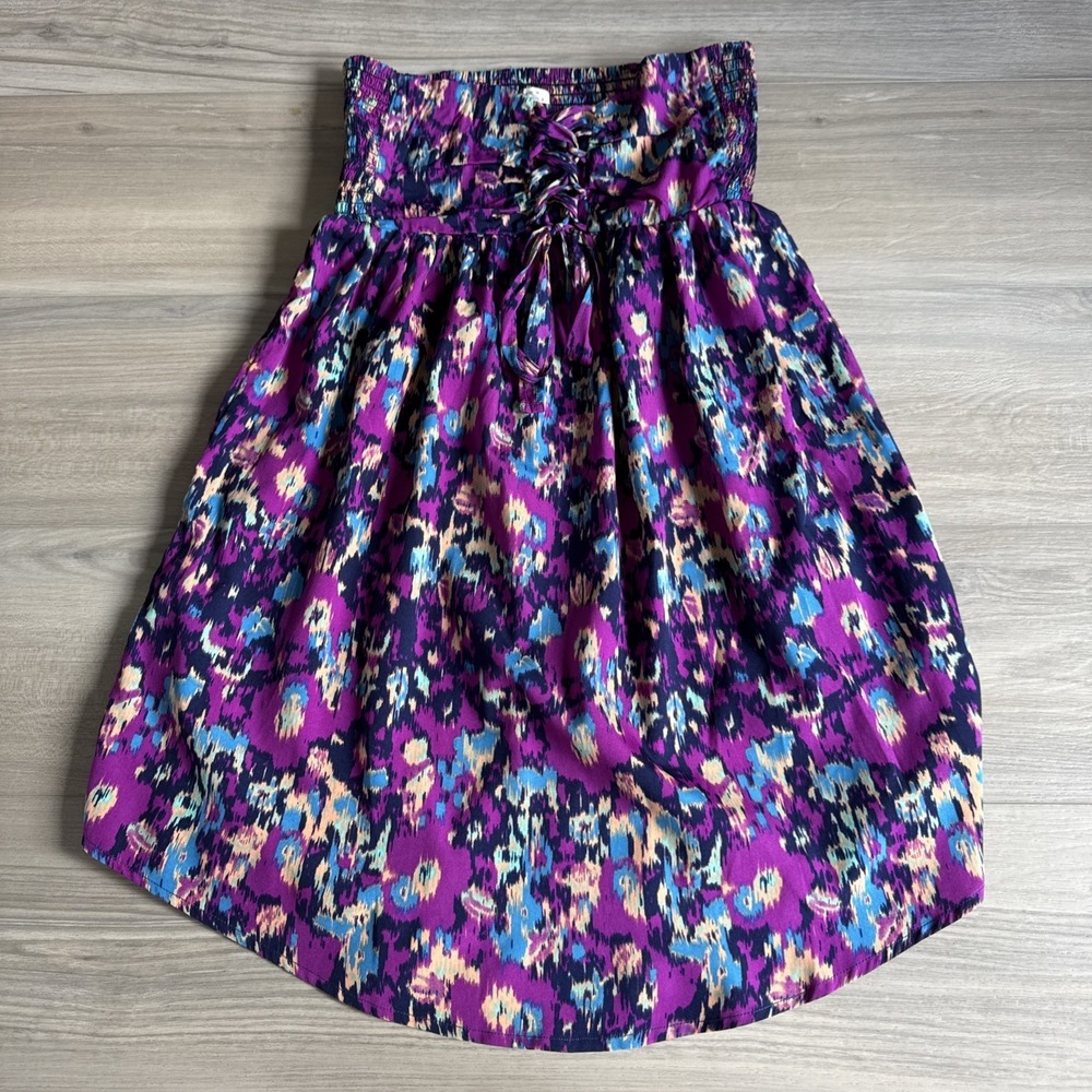 O'Neill Oneill Purple Blue Floral Print Strapless Midi Dress Sz Small